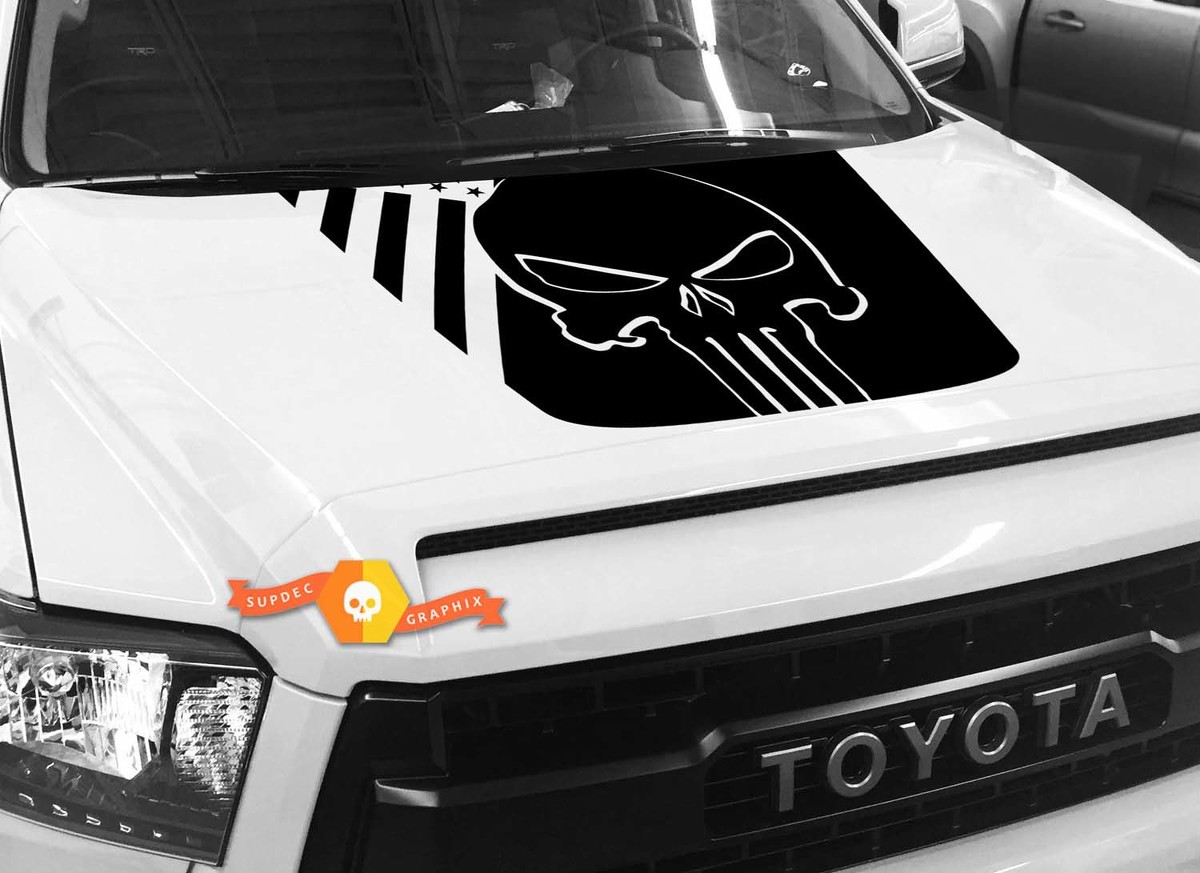 Hood USA Distressed Punisher Flag Grafik-Aufkleber für Toyota Tundra 2014, 2015, 2016, 2017, 2018, Nr. 31
