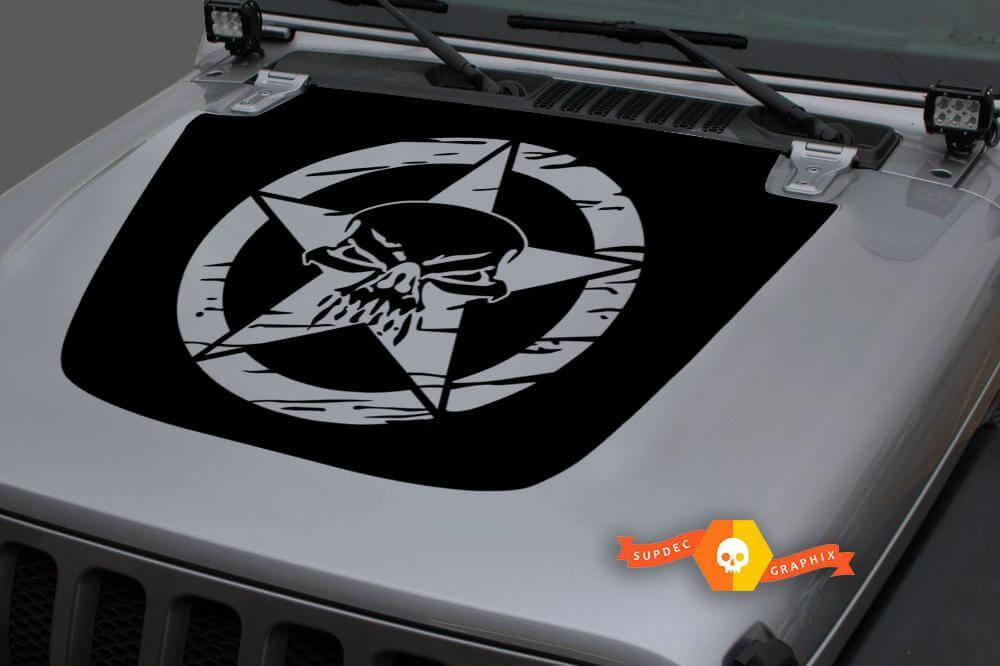 Motorhaube Vinyl Skull Military Star Distressed Blackout Aufkleber Aufkleber für 18–19 Jeep Wrangler JL#1
