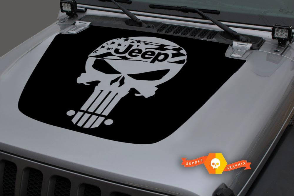 Jeep Hood Vinyl Punisher USA Flagge Blackout Aufkleber Aufkleber für 18-19 Jeep Wrangler JL
