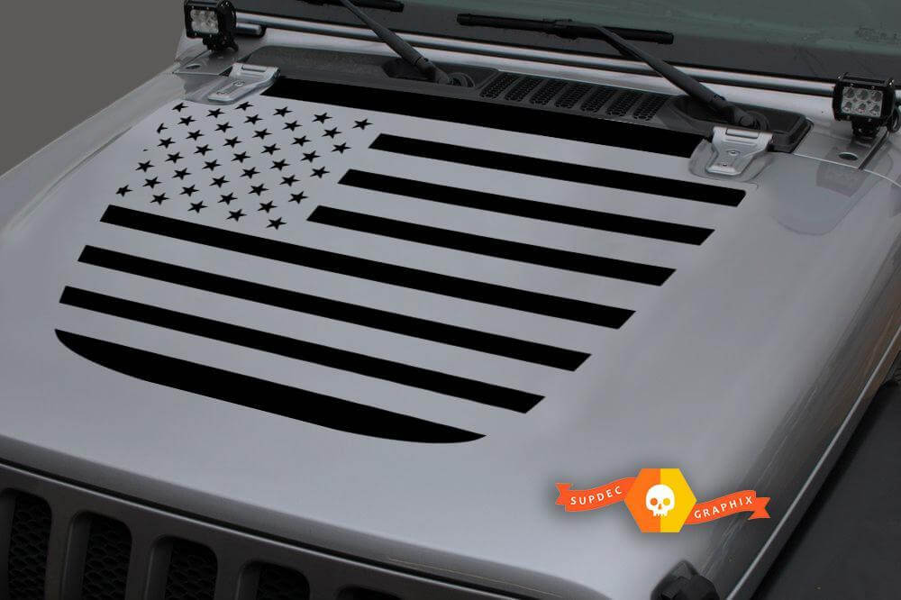 USA-Flagge Blackout Motorhauben Vinyl-Aufkleber für Jeep Wrangler JL 2
