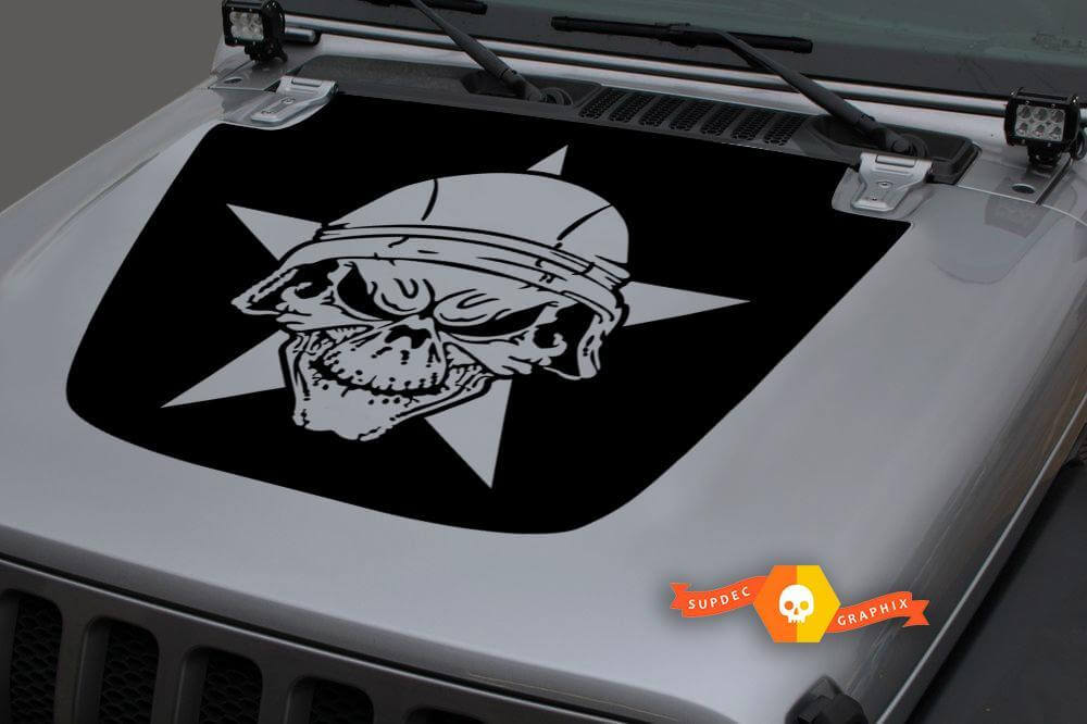 Military Star Skull Blackout Hauben-Vinyl-Aufkleber für Jeep Wrangler JL 3