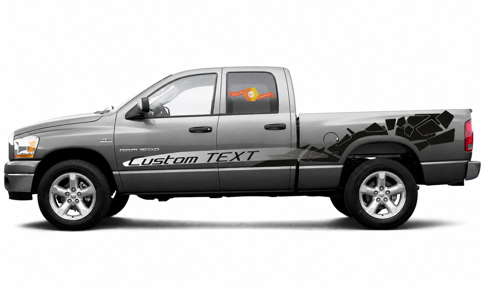 Power Wagon Style Custom TEXT Shattered Stripe Pair Seite Ladeflächenseite Vinylaufkleber für RAM 1500 Rebel 2019
