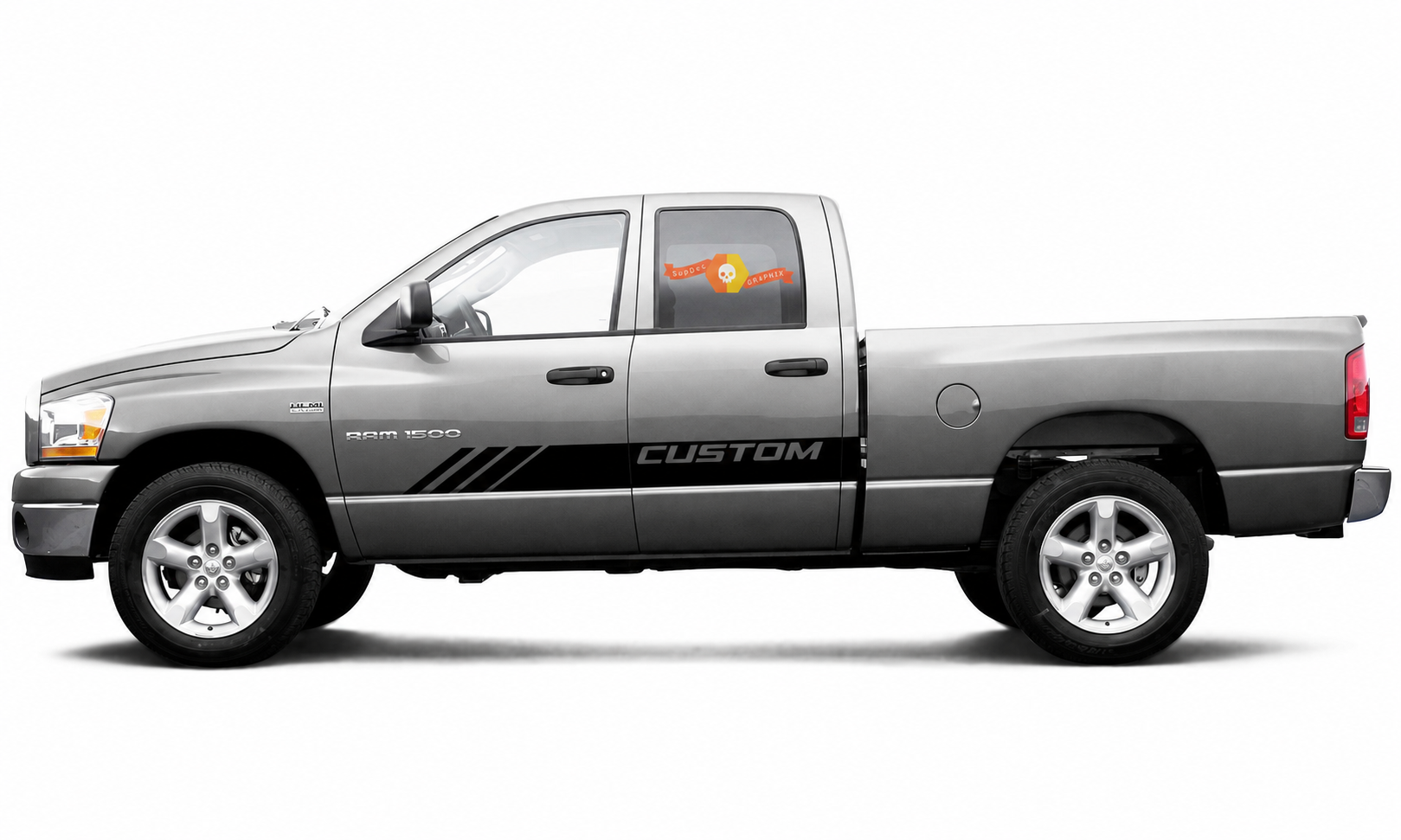 Dodge Ram Mabel mk4 2009–2017 1500 seitlicher Grafikstreifen-Aufkleber, Stil 4
