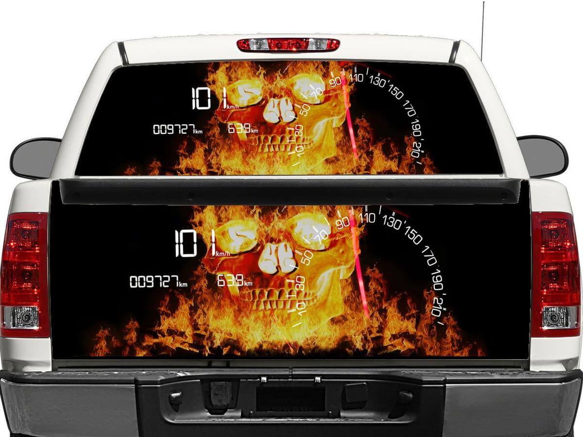 Brennender Totenkopf Heckscheiben- oder Heckklappen-Vinylaufkleber für Pick-up Trucks SUVs