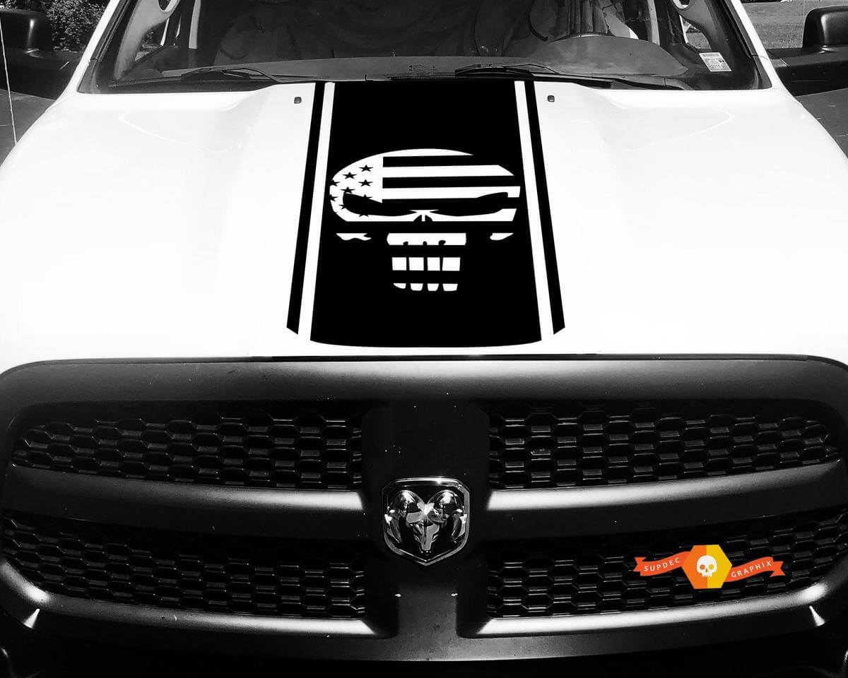 1500 2500 3500 Ram Truck Punisher American Flag Vinyl Racing Stripe Hood Aufkleber #89
