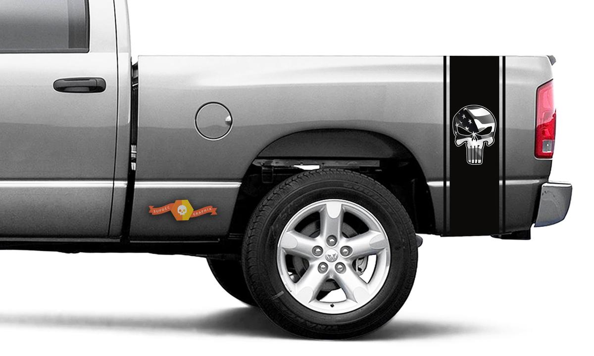 Punisher Bedruckter Aufkleber Schwarze Flagge Ram Truck Vinyl Racing Stripe Aufkleber #103
