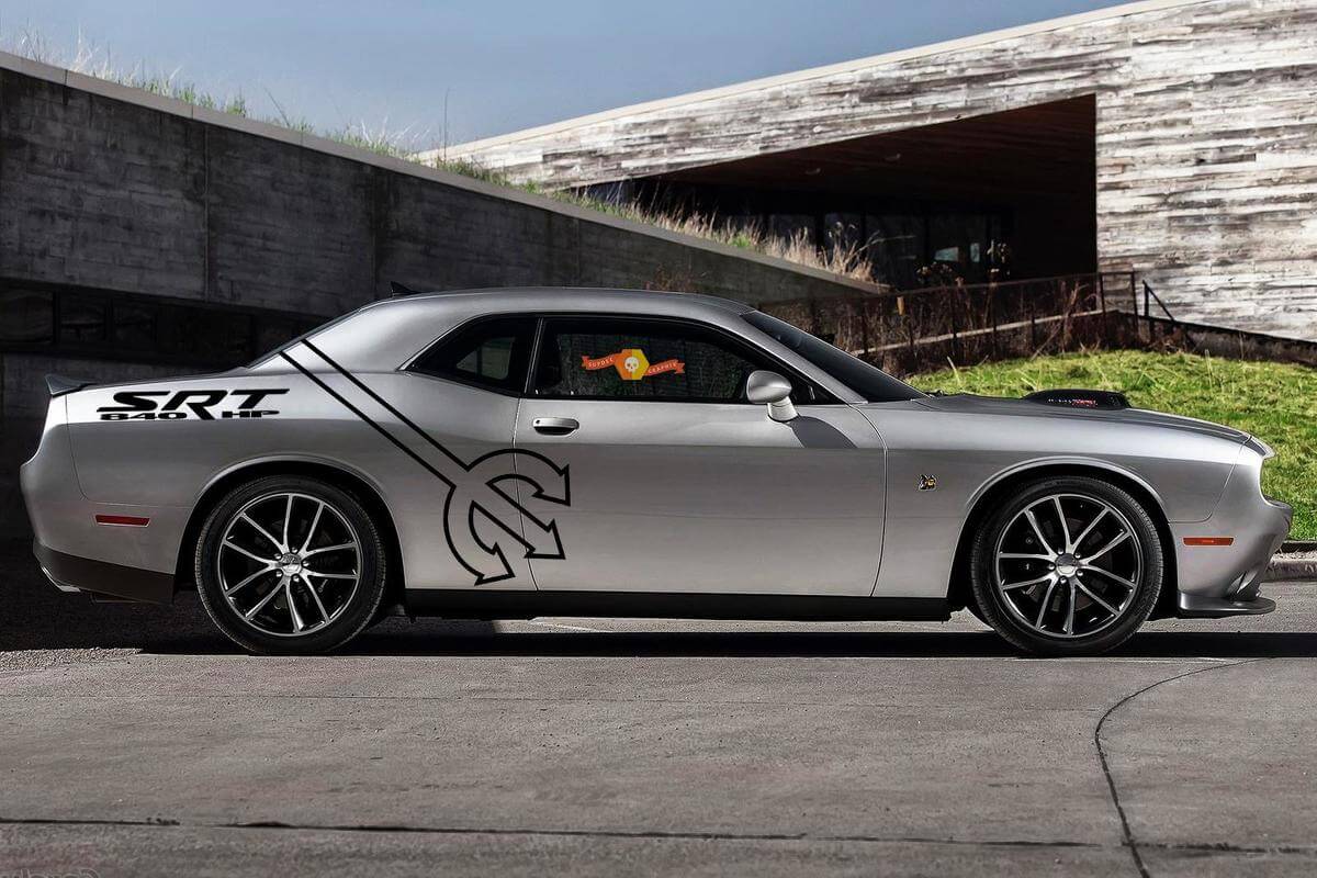 2 Seite Dodge Challenger DEMON Pitchfork SRT 840 HP Seite Vinyl Aufkleber Grafik Aufkleber-2
