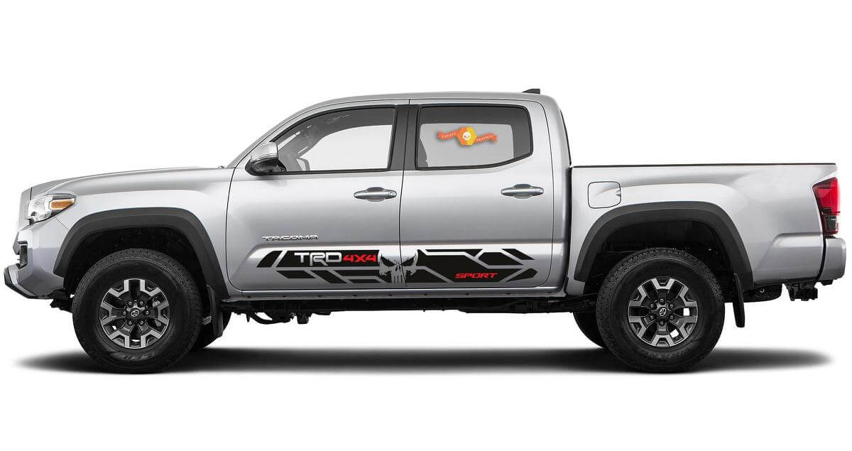 Punisher Skull TRD-Stil Seiten-Vinyl-Aufkleber-Kit für Toyota Tacoma 2016-2020