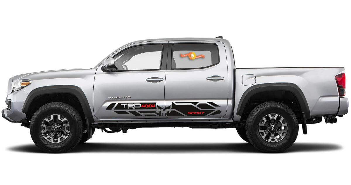 Punisher Skull TRD-Stil Seiten-Vinyl-Aufkleber-Kit für Toyota Tacoma 2016-2020