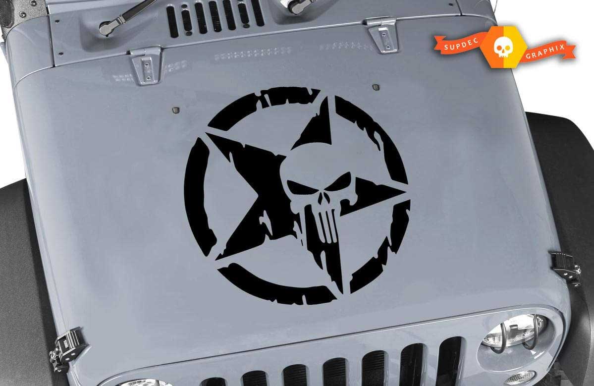 Jeep-Motorhauben-Aufkleber – 20" Punisher Star Jeep-Motorhauben-Aufkleber Wrangler Rubicon CJ

