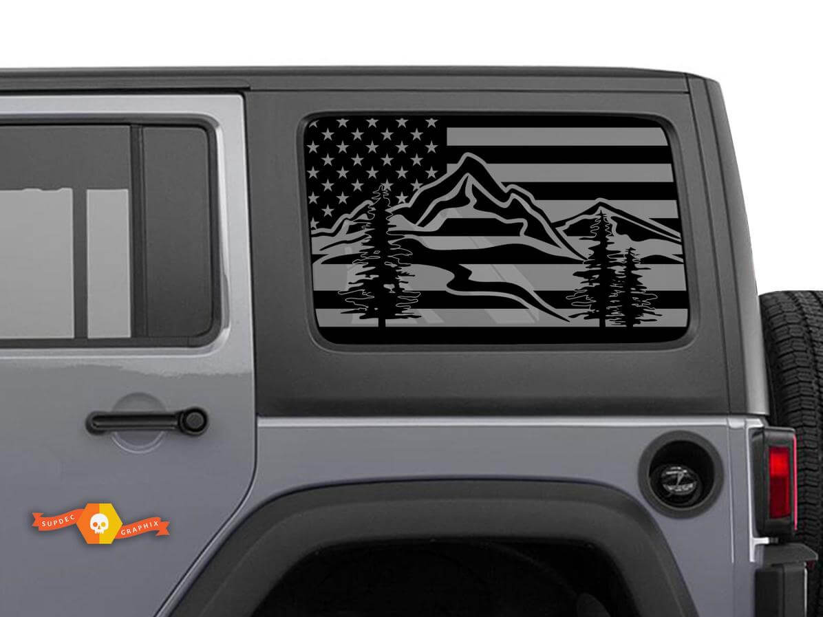 USA-Flagge Berge Windschutzscheiben-Vinylaufkleber für Jeep Toyota Dodge