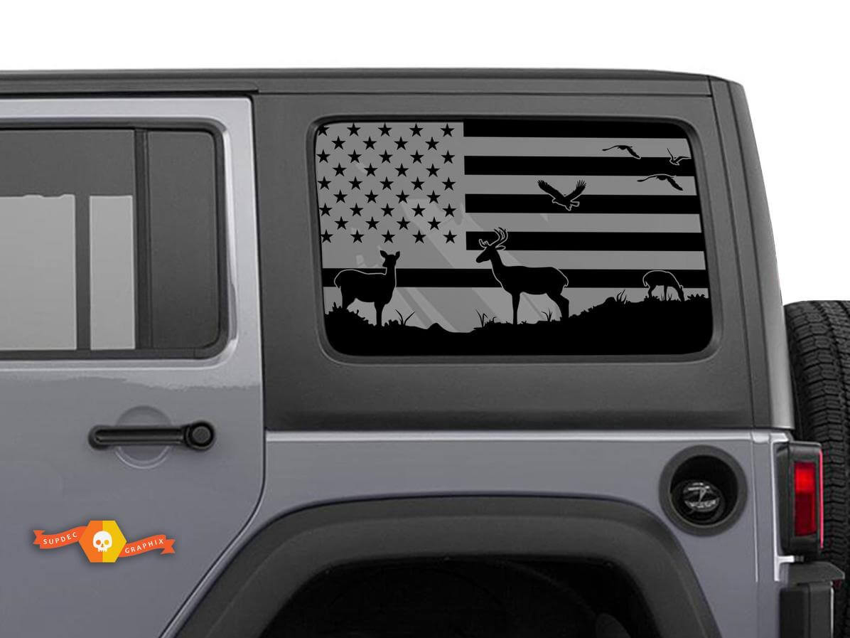 USA-Flaggen-Aufkleber-Set für Seitenscheibe mit Hirschmotiv für Jeep Wrangler Hardtop