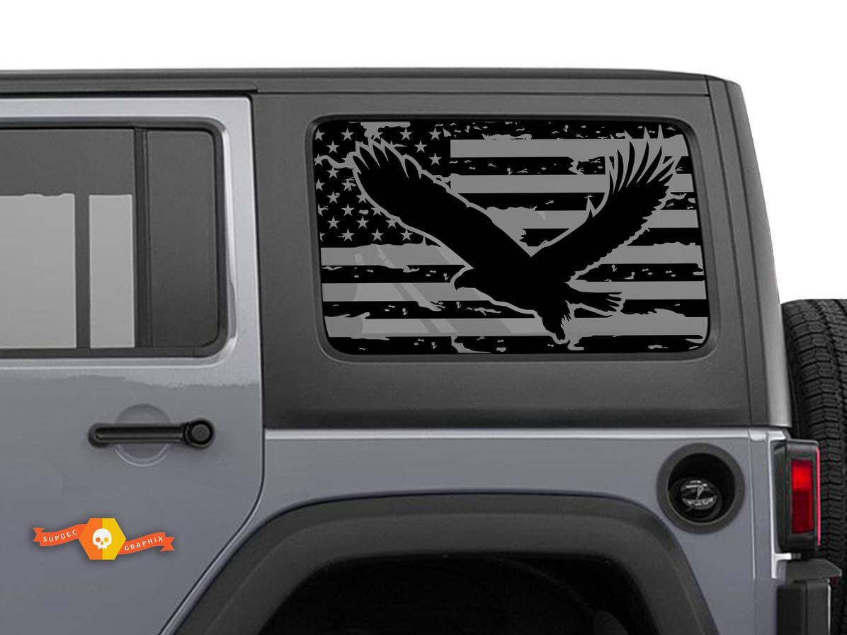 USA-Flagge Adler Heckseitenscheiben-Vinyl-Aufkleber-Set für Jeep Wrangler Hardtop