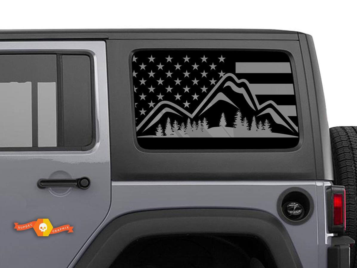 USA-Flagge Berg Wald Seitenfenster Vinyl-Aufkleber Paar für Jeep Wrangler Hardtop