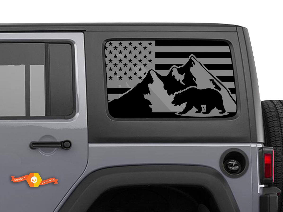 USA-Flaggenbär Berge Seitenfenster Vinyl-Aufkleber Paar für Jeep Wrangler Hardtop