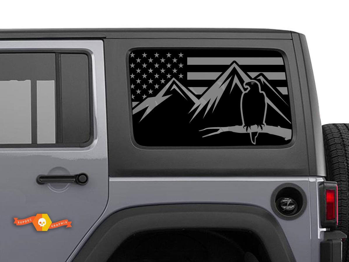 USA-Flagge Adler Berge Seitenfenster-Aufkleber Paar für Jeep Wrangler Hardtop