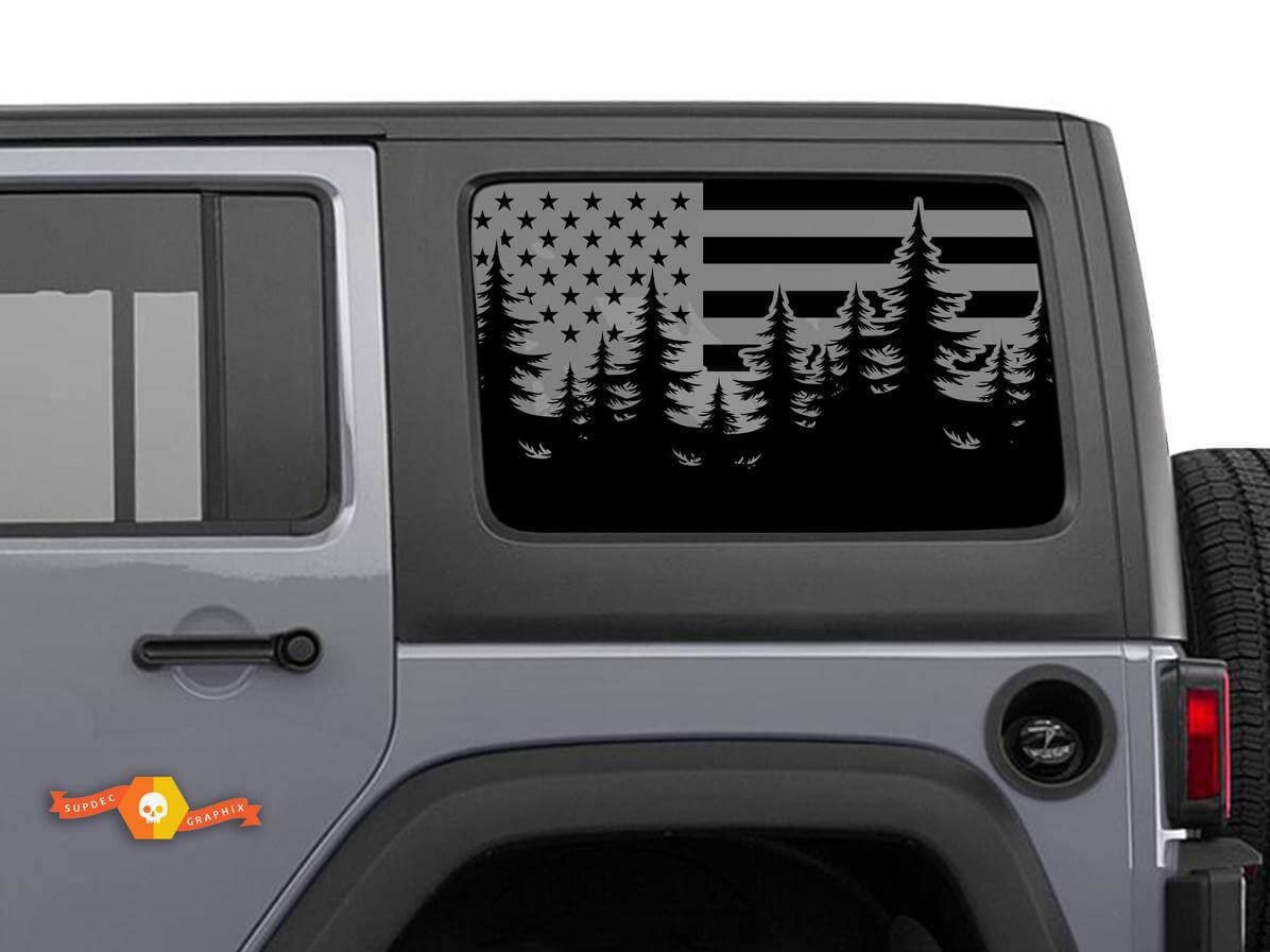 USA Flag Forest Heckseitenfenster Vinylaufkleber Paar für Jeep Wrangler Hardtop