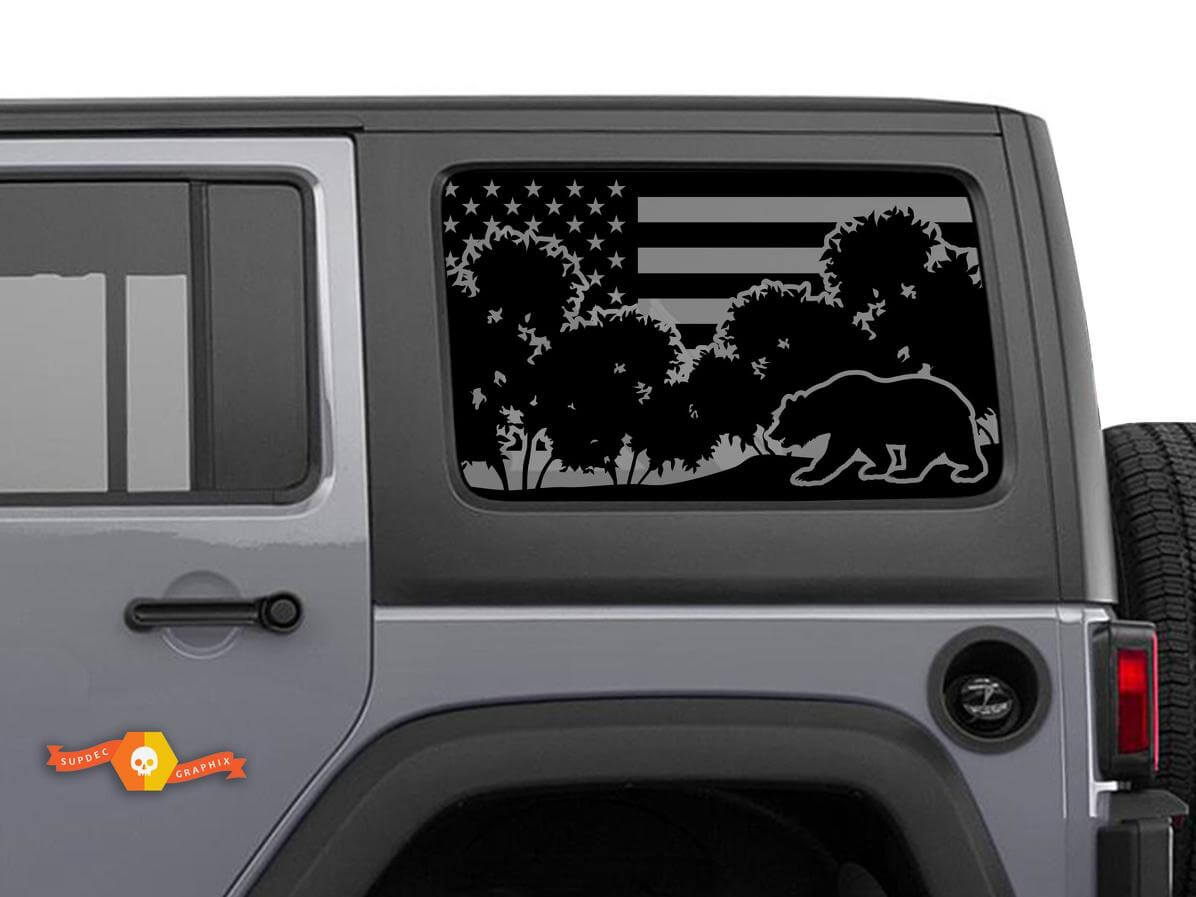 USA-Flagge Bär Wald Windschutzscheiben-Aufkleber Decal Für Jeep Wrangler Rubicon Hardtop JKU JLU 2007-2019 oder Tacoma 4Runner Tundra Charger Challenger