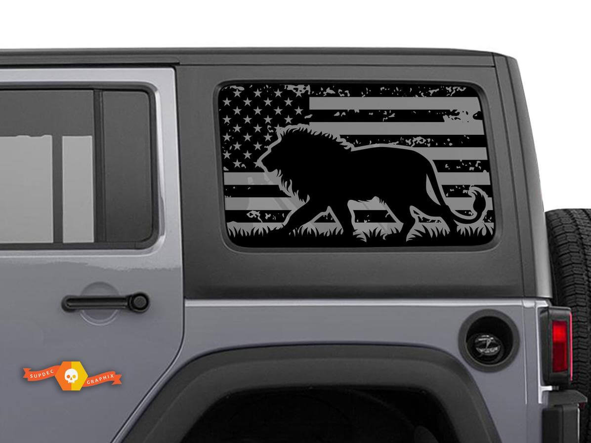 USA-Flaggen-Löwe Windschutzscheibenaufkleber für Jeep Wrangler Rubicon Hardtop JKU JLU 2007-2019 oder Tacoma 4Runner Tundra Charger Challenger
