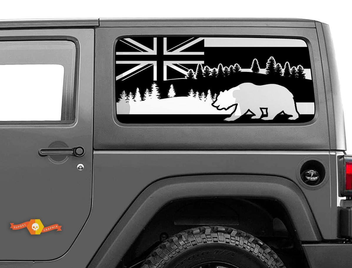 Hawaii Flagge und Bär Seitenfenster Vinylaufkleber für Jeep Wrangler 2007-2019