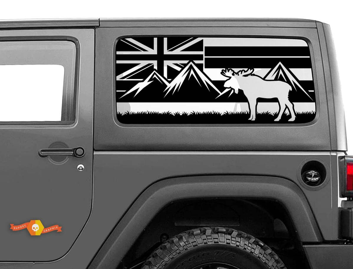 Hawaii Flag Elch Berge Windschutzscheiben-Aufkleber Decal für Jeep Wrangler Rubicon Hardtop JKU JLU 2007-2019 oder Tacoma 4Runner Tundra Charger Challenger