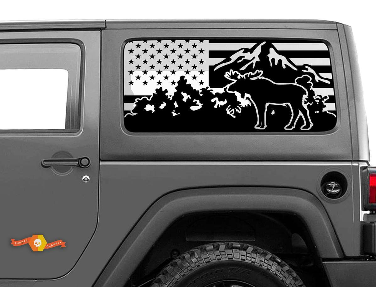 USA-Flagge Moose Mountain Aufkleber für Jeep Wrangler Hardtop Heckscheibe
