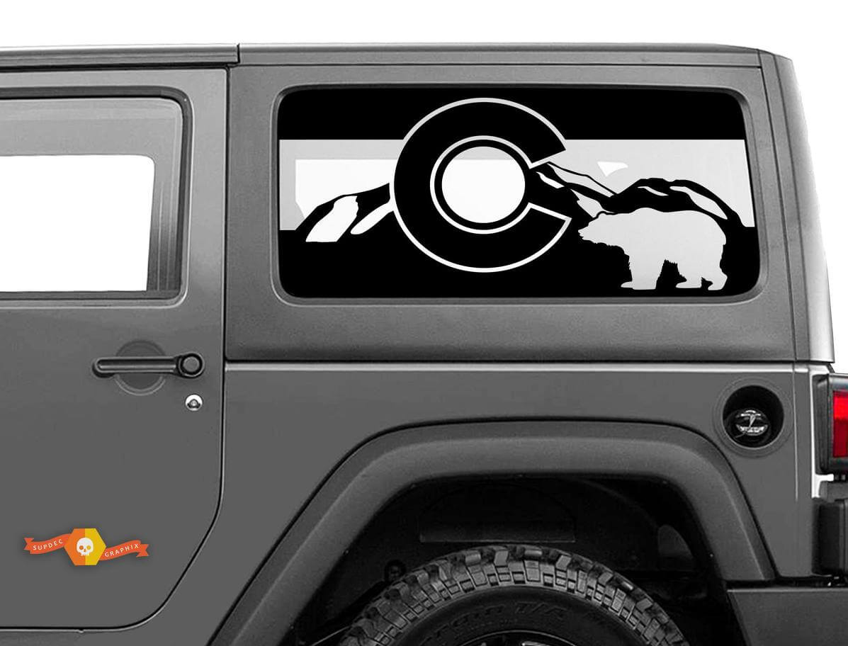 Colorado-Flagge Bären Berge Windschutzscheibenaufkleber Decal für Jeep Wrangler Rubicon Hardtop JKU JLU 2007-2019 oder Tacoma 4Runner Tundra Charger Challenger