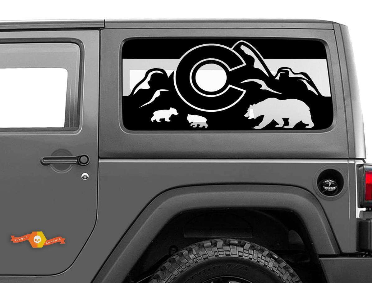 Colorado Flag Bear Mountains Windschutzscheiben-Aufkleber-Decal für Jeep Wrangler Rubicon Hardtop
