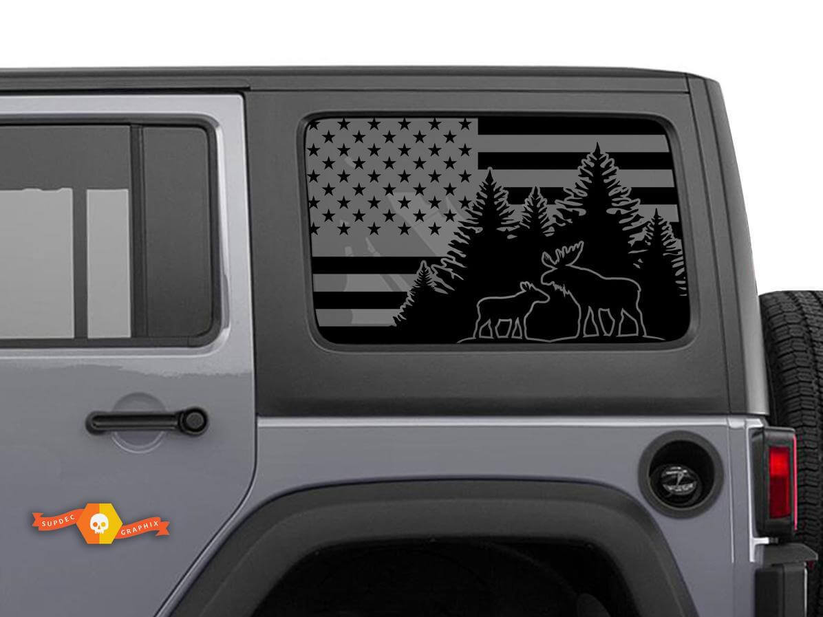 USA-Flaggen-Elch Heckseitenfenster Vinyl-Aufkleber Paar für Jeep Wrangler Hardtop