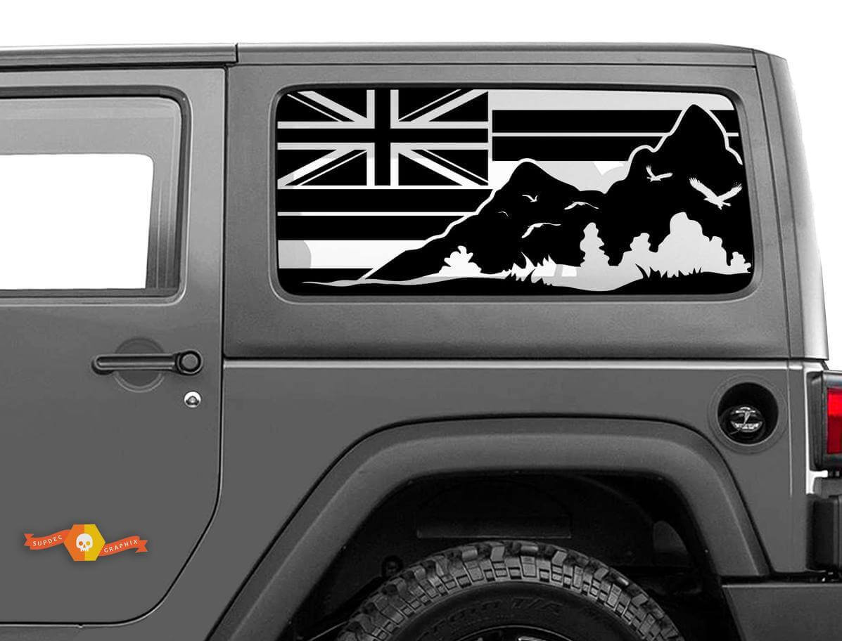 Hawaii-Flag-Großer-Berge-Seitenfenster-Vinylaufkleber für Jeep Wrangler 2007-2019