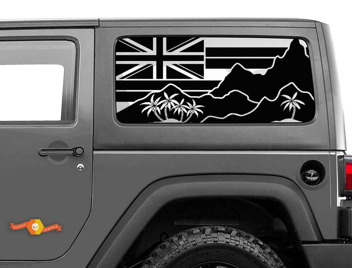 Hawaii Flag Berge Palmen Seitenfenster Vinyl-Aufkleber Sticker für Jeep Wrangler 2007-2019