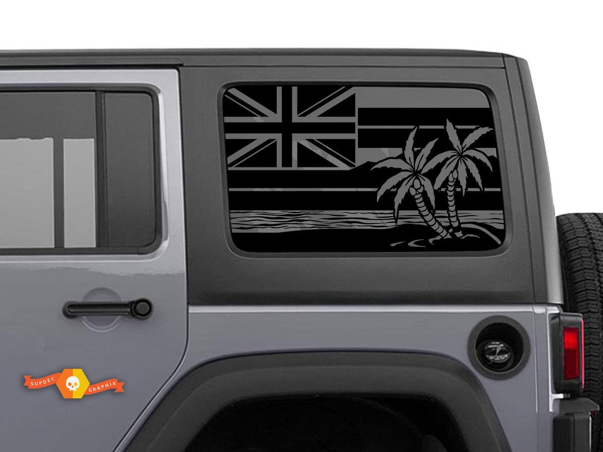 Flagge Hawaii Palmen Windschutzscheibenaufkleber Decal für Jeep Wrangler Rubicon Hardtop JKU JLU 2007-2019 oder Tacoma 4Runner Tundra Charger Challenger
