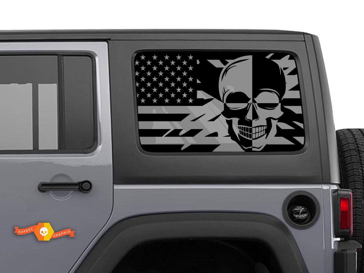 USA-Flagge Totenkopf Heckseitenfenster-Aufkleber Paar für Jeep Wrangler Hardtop