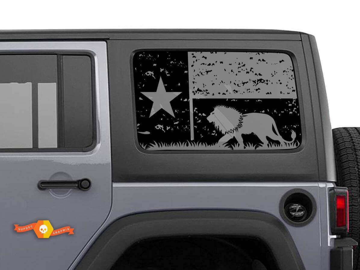 Zerstörter Texas-Flaggen-Löwe Seitenfenster-Vinylaufkleber für Jeep Wrangler 2007-2019