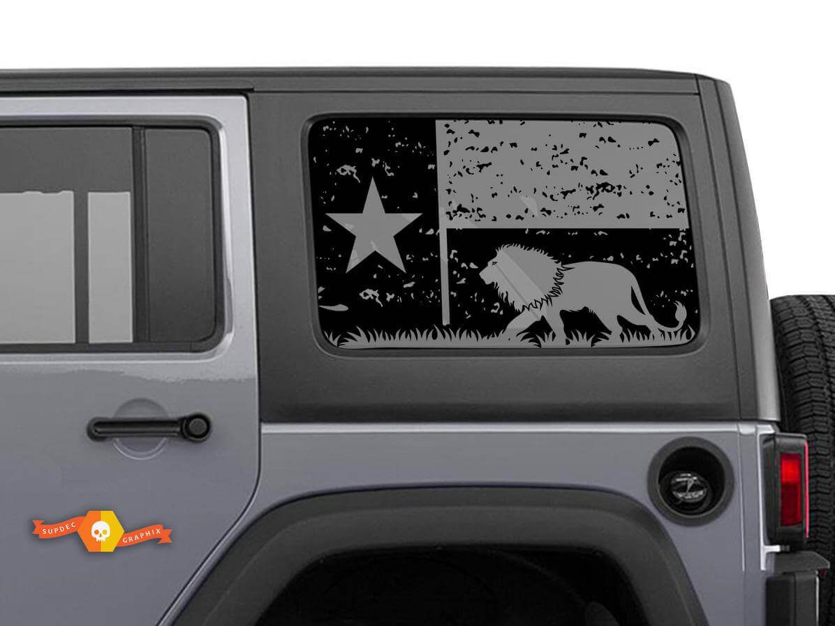 Hardtop Texas Flag Löwe Berge Zerstörte Windschutzscheibenaufkleber Sticker für Jeep Wrangler Rubicon JKU JLU 2007-2019 oder Tacoma 4Runner Tundra Charger Challenger