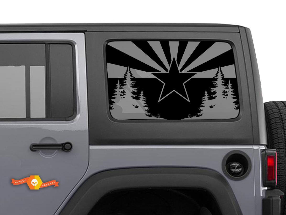 Jeep Wrangler Rubicon Hardtop Flagge Arizona Mountains Forest Wilderness Windschutzscheiben-Aufkleber JKU JLU 2007–2019 oder Tacoma 4Runner Tundra Suba Charger Challenger – 59
