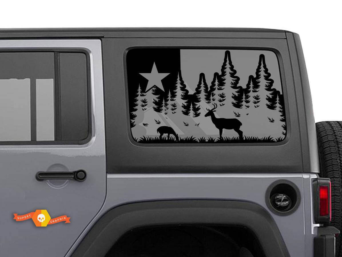 Aufkleber mit Hirsch- und Wald-Texas-Flagge für Jeep Wrangler, Heckscheiben-Design
