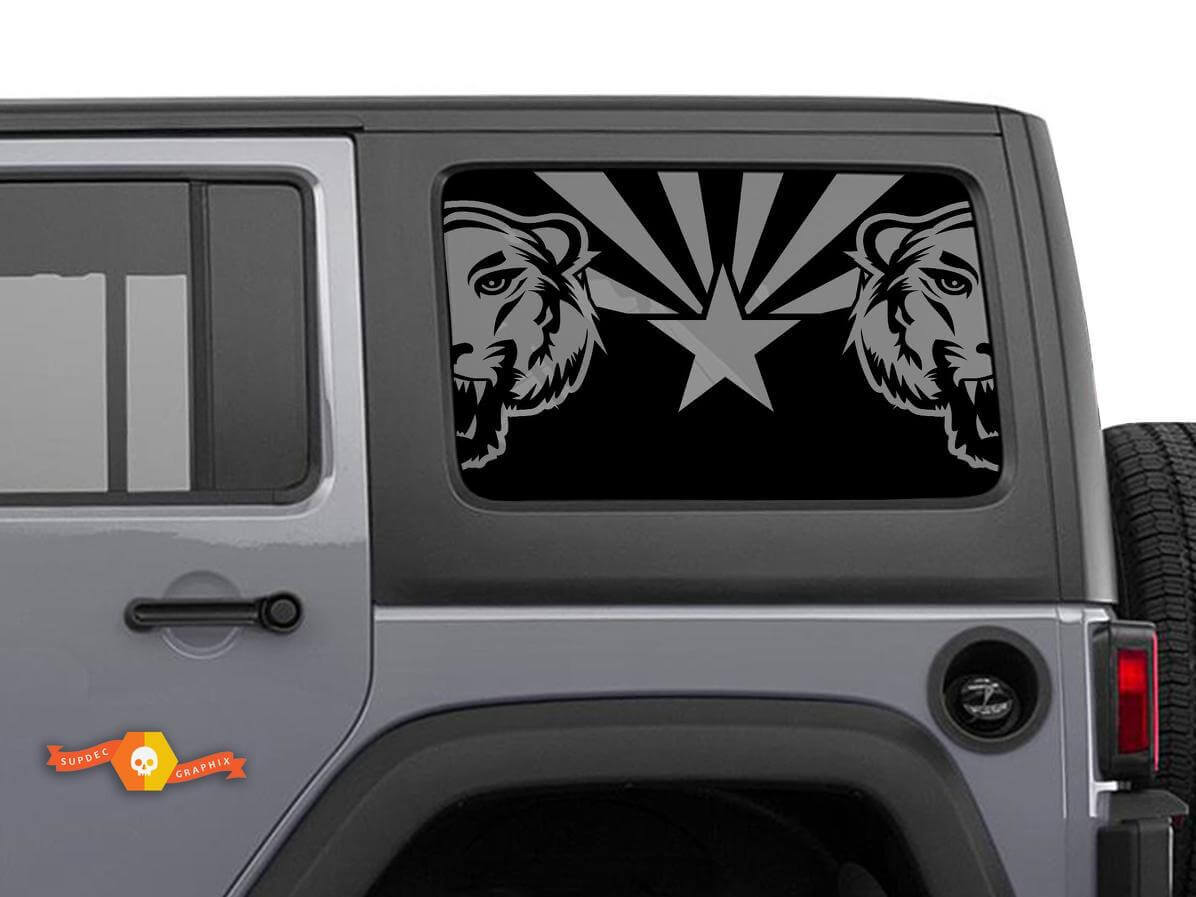 Arizona-Flagge mit Tiger-Seitenfensteraufklebern für Jeep Wrangler Rubicon Hardtop
