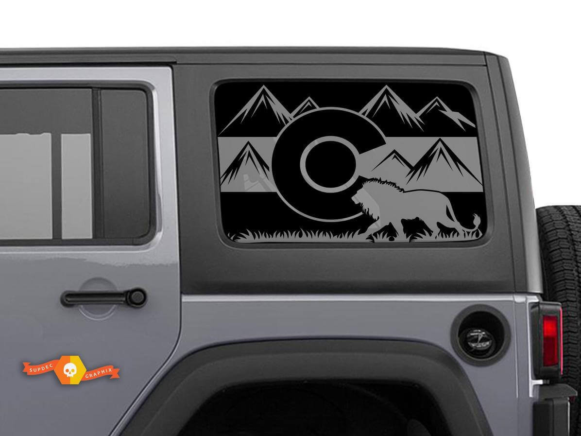 Colorado-Flagge mit Löwe, Jeep Wrangler Rubicon Hardtop-Seitenfenster-Aufkleber
