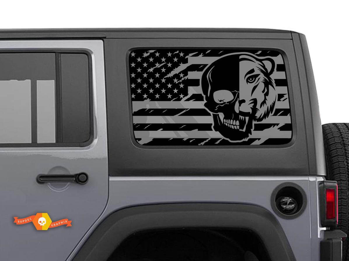 Hardtop USA Flag Skull Tiger Windschutzscheibenaufkleber für Jeep Wrangler Rubicon JKU JLU 2007-2019 oder Tacoma 4Runner Tundra Charger Challenger