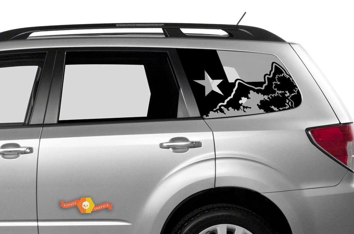 Suba Ascent Forester Hardtop Texas Flag Mountains Forest Windschutzscheiben-Aufkleber JKU JLU 2007–2019 oder Tacoma 4Runner Tundra Dodge Challenger Charger Wrangler Rubicon – 90
