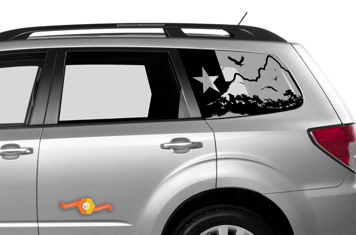 Suba Ascent Forester Hardtop Texas Flag Mountains Forest Eagle Windschutzscheiben-Aufkleber JKU JLU 2007–2019 oder Tacoma 4Runner Tundra Dodge Challenger Charger Wrangler Rubicon – 92
