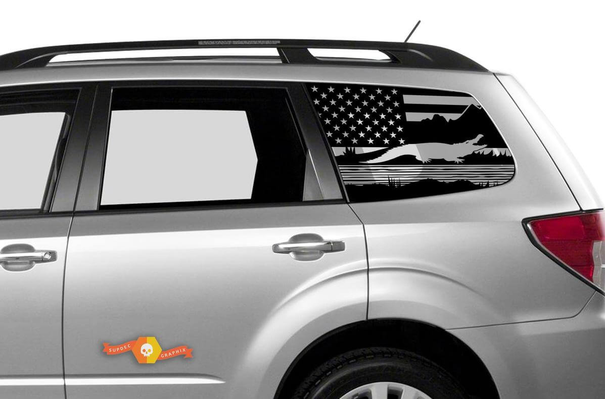 Suba Ascent Forester Hardtop USA Flagge Berge Wald Sumpf Alligator Windschutzscheiben-Aufkleber JKU JLU 2007–2019 oder Tacoma 4Runner Tundra Dodge Challenger Charger Wrangler Rubicon – 96
