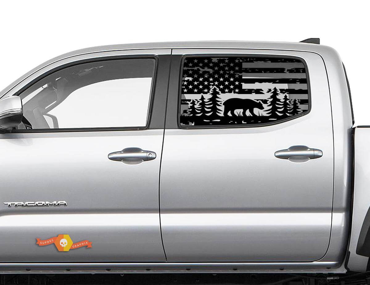 Toyota Tacoma 4Runner Tundra Hardtop USA Flagge Forest Bear Windschutzscheiben-Aufkleber JKU JLU 2007–2019 oder Dodge Challenger Charger Suba Ascent Forester Wrangler Rubicon – 113
