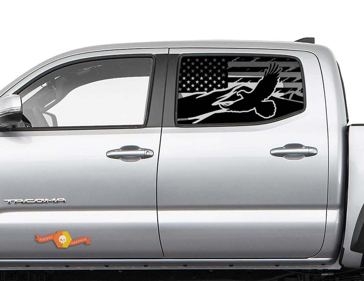 USA-Flagge Berg Adler Aufkleber-Set für hintere Seitenscheibe für Toyota Tacoma