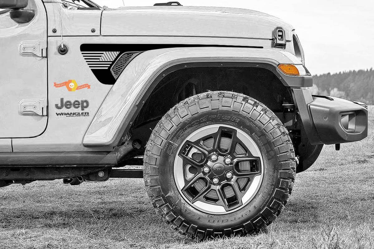 Paar Jeep Gladiator Side JT Wrangler JL JLU Gravity Flag USA Style Extended Fender Vent Blackout Vinyl Aufkleber Aufkleber Graphics Kit für 2018-2021 für beide Seiten
