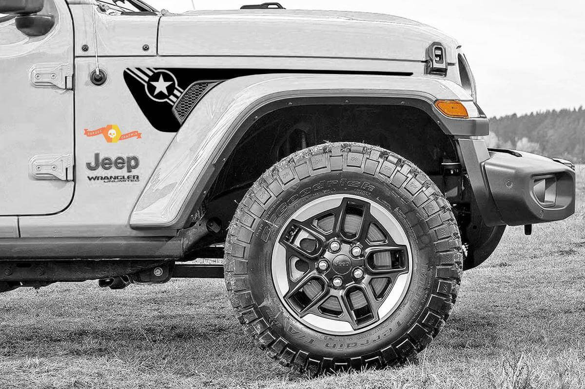 Army Star Erweiterter Kotflügel-Luftauslass Vinyl-Aufkleber-Set für Jeep Gladiator Wrangler