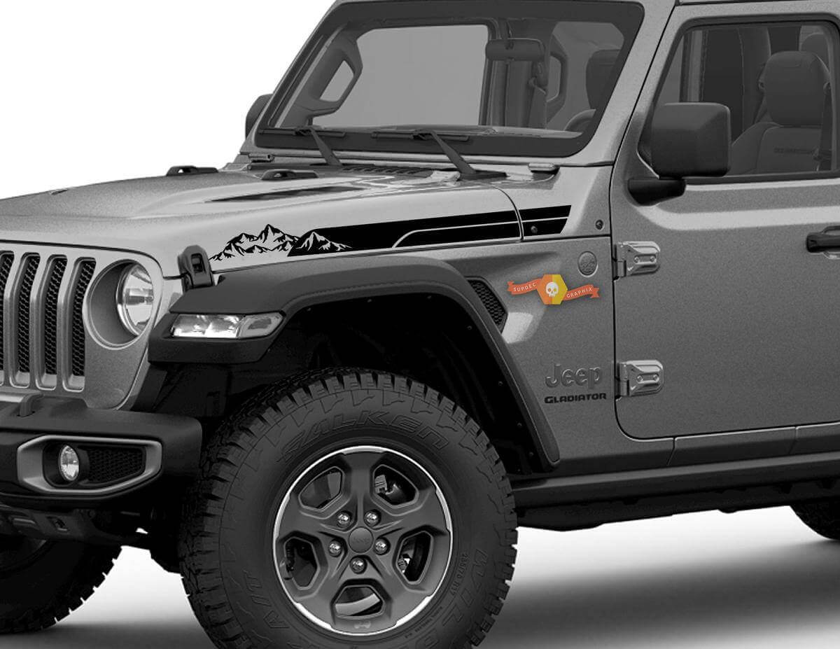 Mountain Side Motorhaubenstreifen Vinylaufkleber Paar für Jeep Gladiator Wrangler