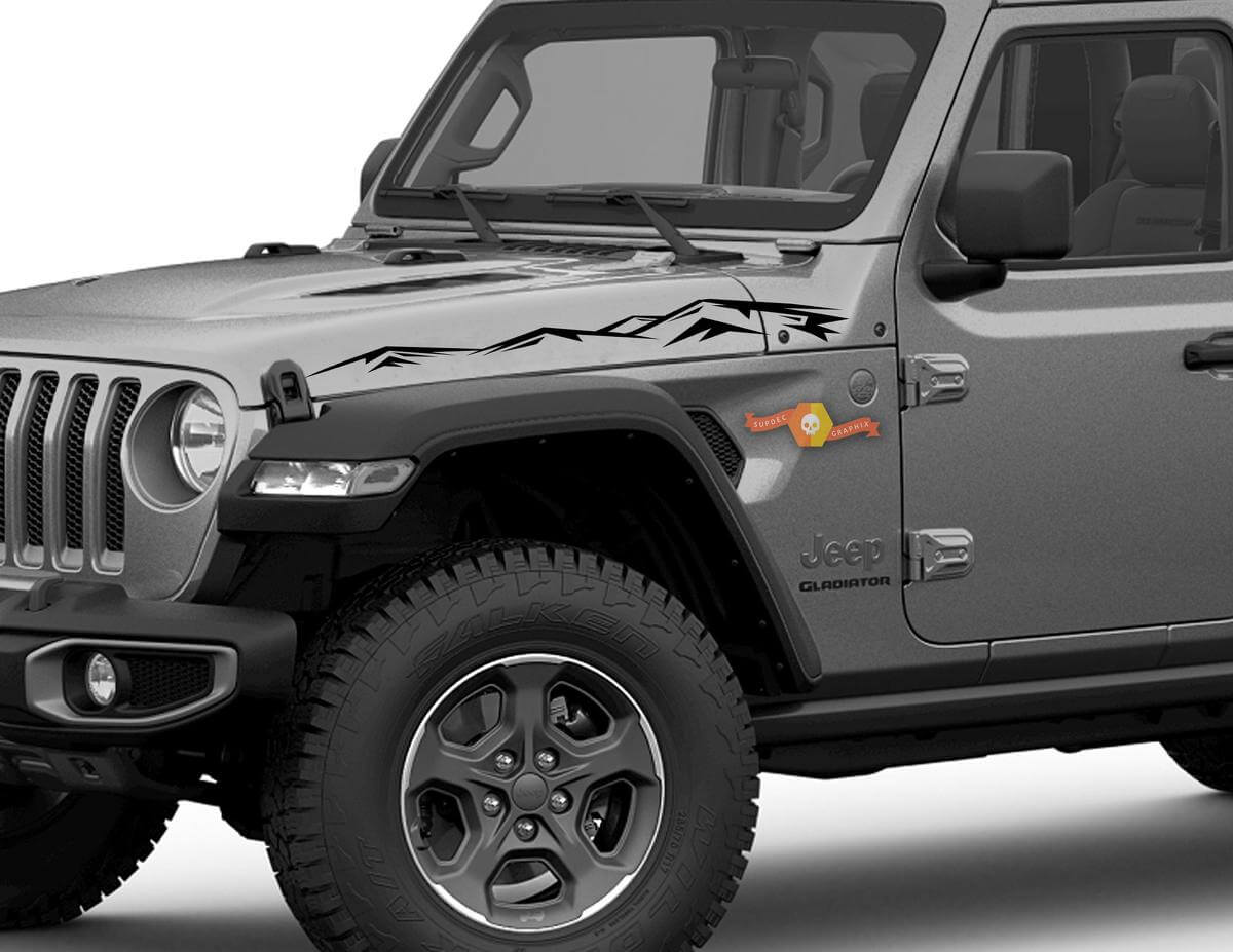 Paar Jeep Gladiator Side JT Wrangler JL JLU Hood Mountains Graphics Vinyl-Aufkleber Graphics Kit für 2018-2021
