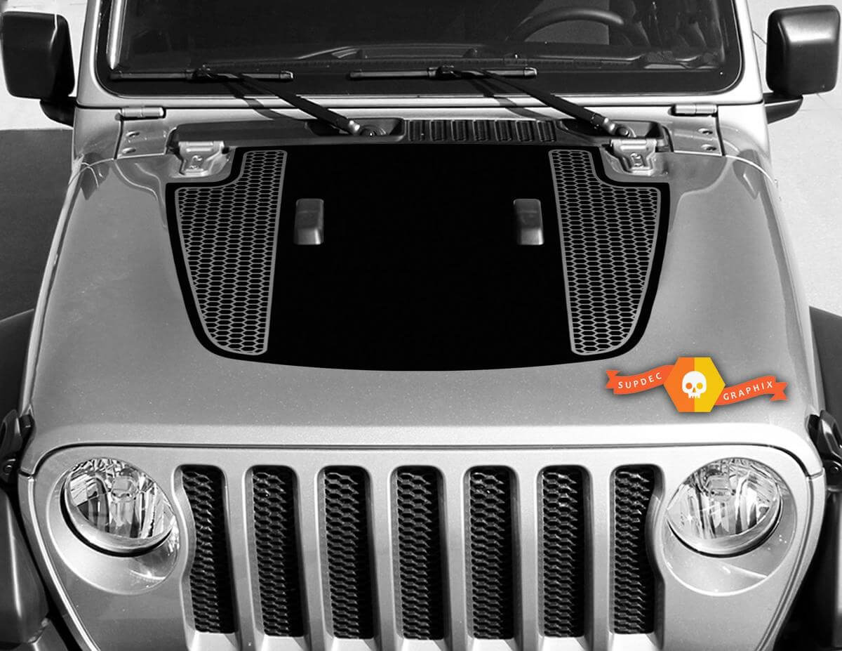 Doppeltes Wabengitter-Streifen-Abblendhauben-Vinylaufkleber für Jeep Gladiator & Wrangler